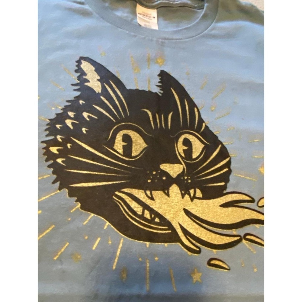 Hanes Authentic Wild Scary Cat T Shirt Large Beistle Black Gold Blue Gorp s4